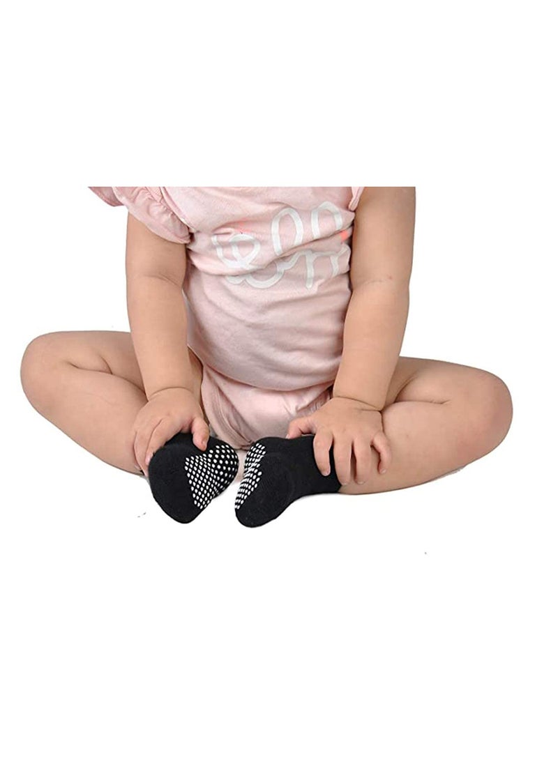 Excefore - Baby Non-Skid Socks, Unisex Cotton Half Cushion Grip Ankle Socks Infants and Toddlers with Non Skid Soles for Kids Boys Girls（6 Pair Pack,L） - Image 1