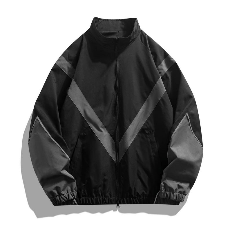 Russian Trendy Brand Reflective Patchwork Stand-Up Collar Jacket Loose Sports Casual Jacket For Men - Image 1