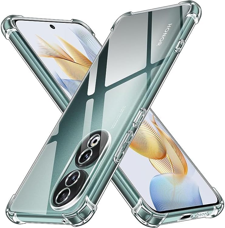 [1+2] غطاء لهاتف Honor 90، شفاف من السيليكون/المطاط مقاوم للصدمات مع واقي شاشة من الزجاج المقوى (قطعتان)، TPU، حماية عسكرية المستوى - Image 3