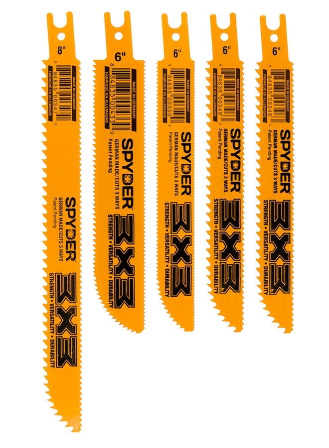 Spyder 5-Piece Set of Double-Sided Reciprocating Saw Blades for Wood and Metal, 6 and 8-inch Blades, 14 and 18 TPI - Image 1