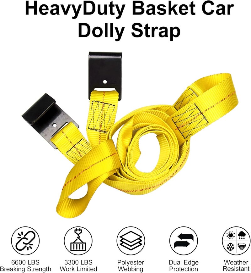 BANG4BUCK 2 Pieces Tow Dolly Straps, Universal Adjustable Tie Down Tow Straps 18" to 22" Rim Size Fits for Demco Kar Kaddy Dollys with 2 Flat Hooks - Image 2