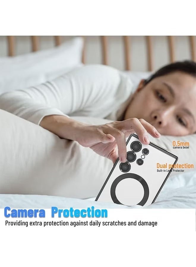 جراب Magsafe لهاتف Galaxy S24 Ultra يدعم الشحن اللاسلكي جراب مغناطيسي شفاف لحماية عدسة الكاميرا ومضاد للخدش ومضاد للصدمات متوافق مع جراب Samsung Galaxy S24 Ultra مقاس 6.8 بوصة (أسود/شفاف) - Image 5