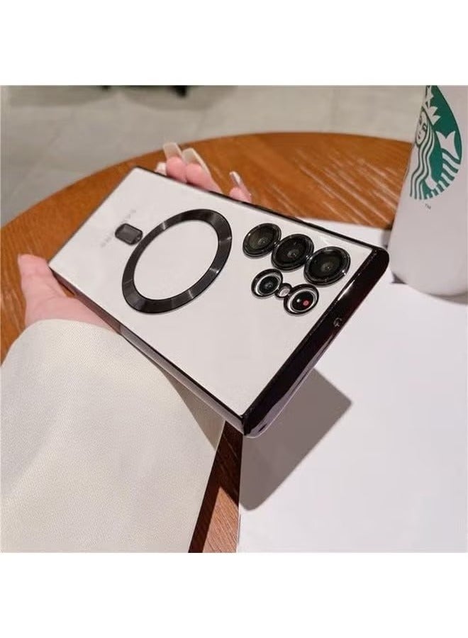 جراب Magsafe لهاتف Galaxy S24 Ultra يدعم الشحن اللاسلكي جراب مغناطيسي شفاف لحماية عدسة الكاميرا ومضاد للخدش ومضاد للصدمات متوافق مع جراب Samsung Galaxy S24 Ultra مقاس 6.8 بوصة (أسود/شفاف) - Image 2