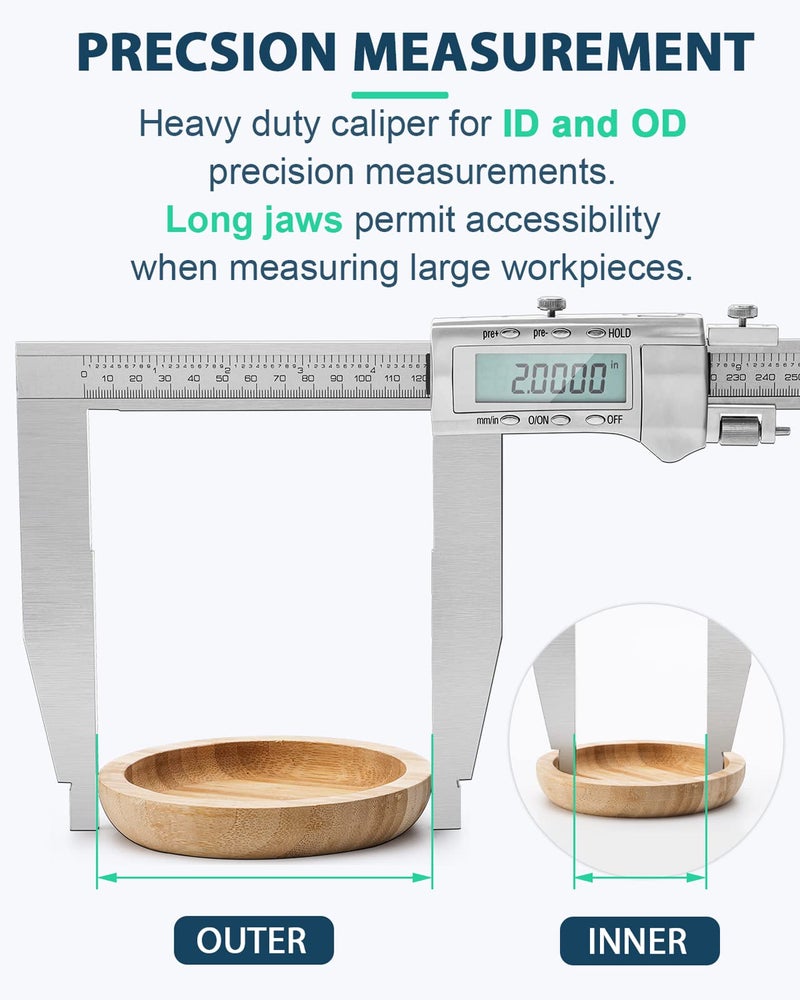 Mxmoonfree 20 Inch Digital Caliper Long Jaw Caliper with 6" Jaw Depth Calipers Measuring Tool All-Metal Frame Large LCD Screen 0.0005"/ 0.01mm Resolution (20"/ 500mm) - Image 3