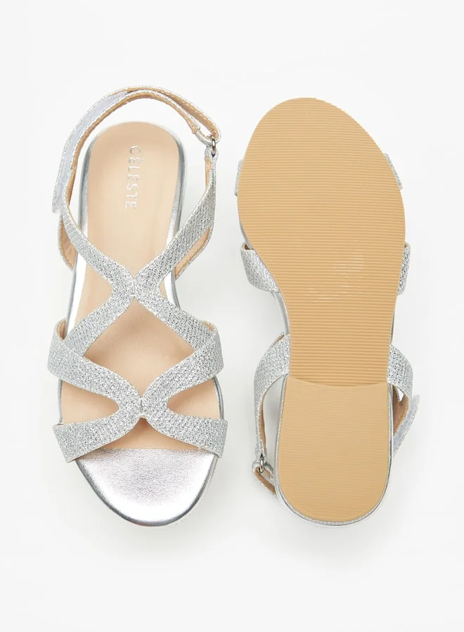 سيليست Girls Textured Flat Sandals with Hook and Loop Closure