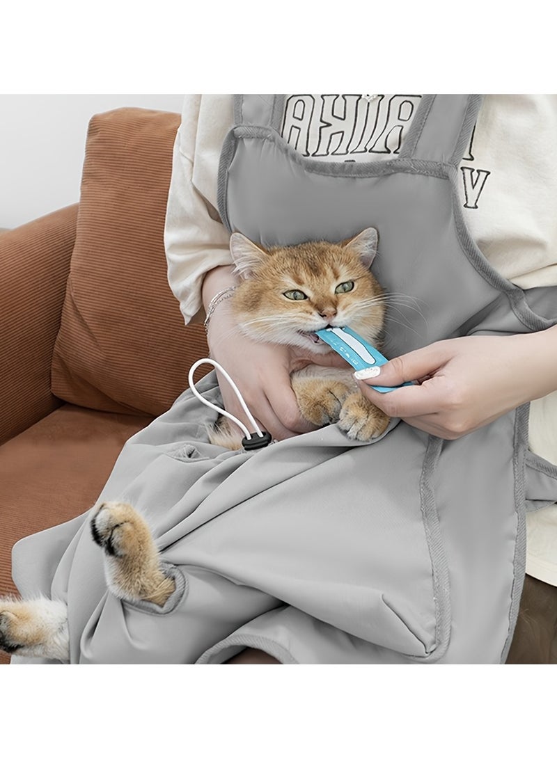 Generic Breathable Cotton Cat Grooming Apron - 4 Holding Holes, Portable Pet Carrier Pouch, Anti-Scratch  Hair Resistant, Comfortable Cat Sling Bag for Outings - Easy Nail Trimming  Ear Cleaning Assistant, - Image 2