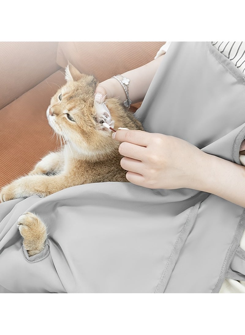 Generic Breathable Cotton Cat Grooming Apron - 4 Holding Holes, Portable Pet Carrier Pouch, Anti-Scratch  Hair Resistant, Comfortable Cat Sling Bag for Outings - Easy Nail Trimming  Ear Cleaning Assistant, - Image 5