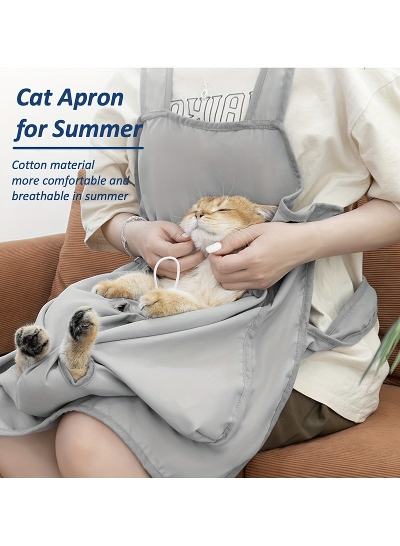 Generic Breathable Cotton Cat Grooming Apron - 4 Holding Holes, Portable Pet Carrier Pouch, Anti-Scratch  Hair Resistant, Comfortable Cat Sling Bag for Outings - Easy Nail Trimming  Ear Cleaning Assistant, - Image 3