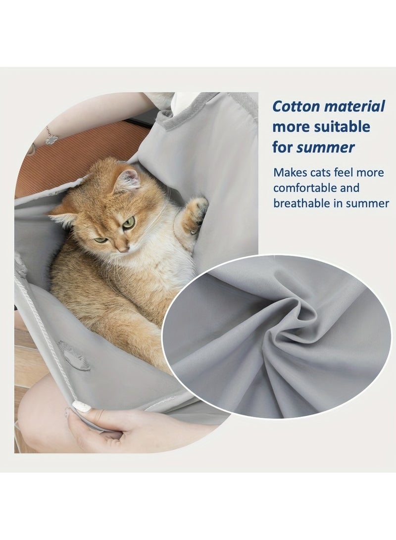 Generic Breathable Cotton Cat Grooming Apron - 4 Holding Holes, Portable Pet Carrier Pouch, Anti-Scratch  Hair Resistant, Comfortable Cat Sling Bag for Outings - Easy Nail Trimming  Ear Cleaning Assistant, - Image 4