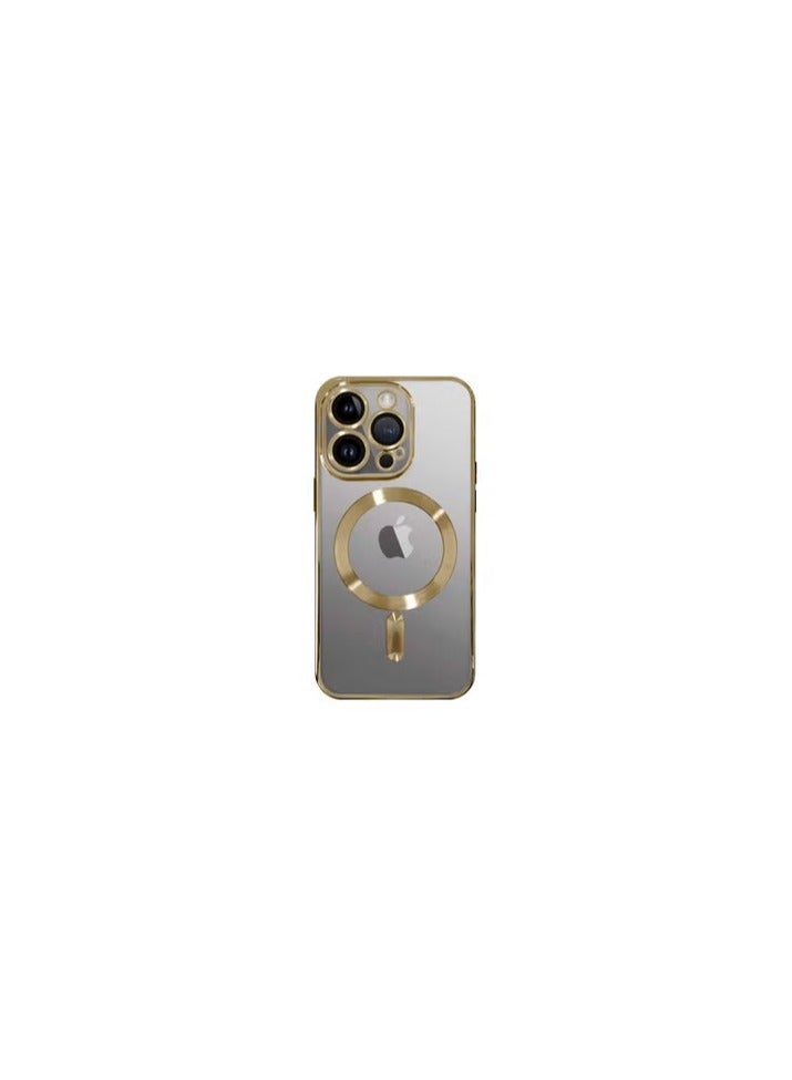 CATANES iPhone 15 Pro Max Phone Protective Case Fashionable Electroplated Magnetic Suction Full Covered Shockproof Phone Cover with Magnetic Rings Gold - Image 1