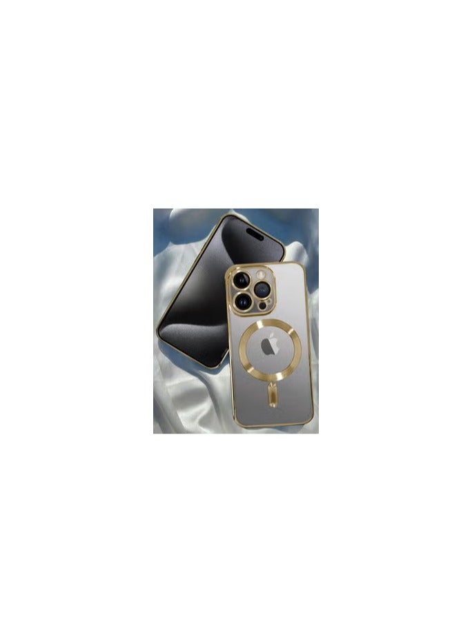 CATANES iPhone 15 Pro Max Phone Protective Case Fashionable Electroplated Magnetic Suction Full Covered Shockproof Phone Cover with Magnetic Rings Gold - Image 2
