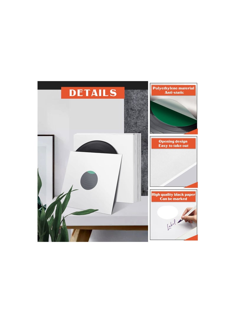 Record Sleeves, 40 Pcs 12 Inch Vinyl Record Sleeves Blank Album Jackets Paper Poly Inner Sleeves Square Blank Record Jacket Covers for Album Vinyl Records Collections Storage Decorations (White) - Image 3