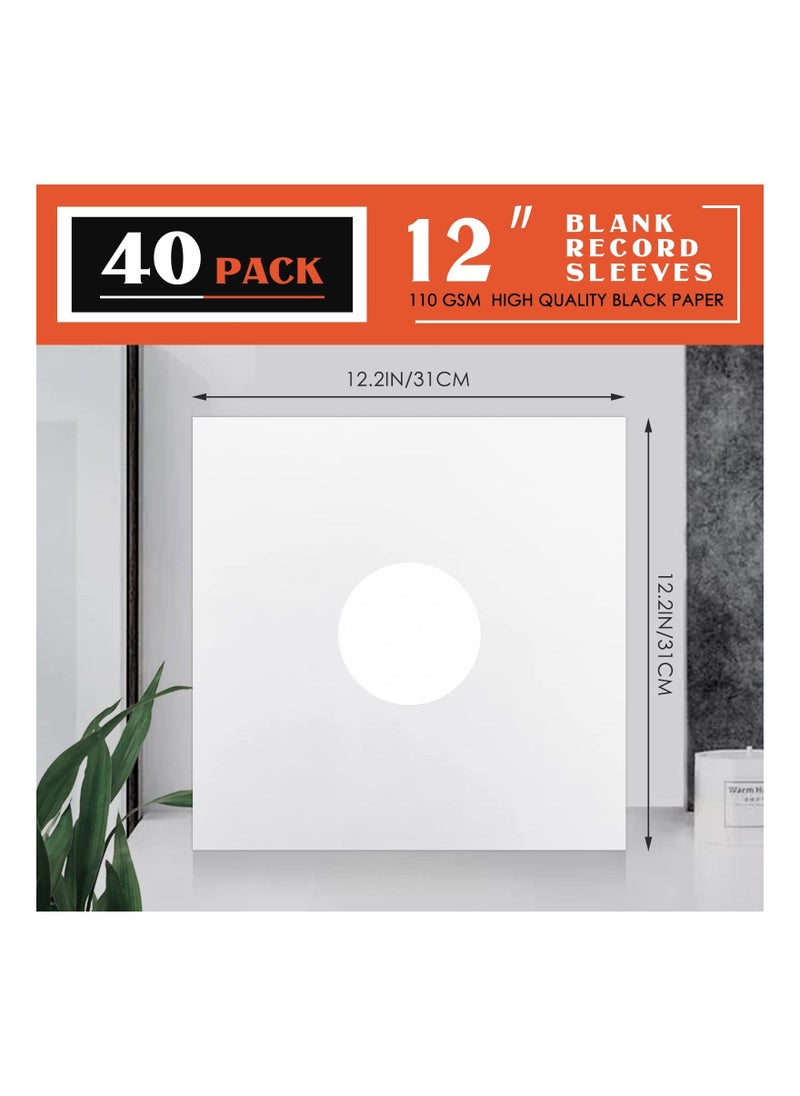 Record Sleeves, 40 Pcs 12 Inch Vinyl Record Sleeves Blank Album Jackets Paper Poly Inner Sleeves Square Blank Record Jacket Covers for Album Vinyl Records Collections Storage Decorations (White) - Image 2
