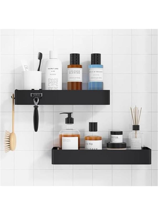 HOOKOR Shower Caddy, Large Adhesive Shower Caddy Shelf, Bathroom Shower Organizer, Shower Shelves for Inside Shower, Drill-Free, Quick-Dry, Rustproof Stainless Steel Shower Storage, Black, 2 Pack - Image 1