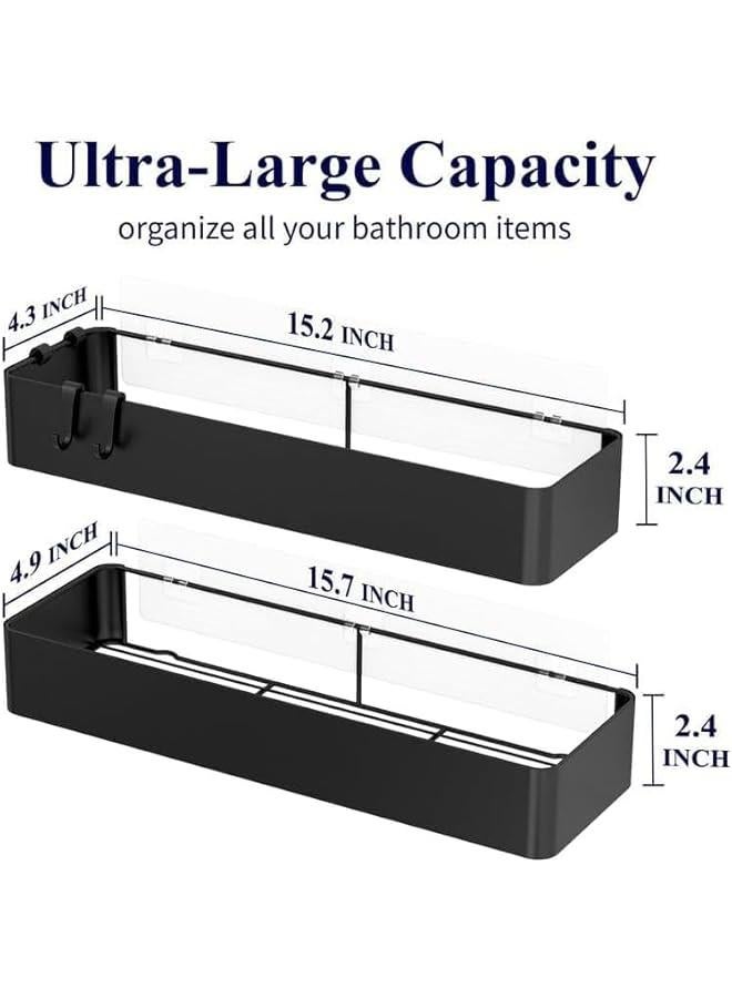 HOOKOR Shower Caddy, Large Adhesive Shower Caddy Shelf, Bathroom Shower Organizer, Shower Shelves for Inside Shower, Drill-Free, Quick-Dry, Rustproof Stainless Steel Shower Storage, Black, 2 Pack - Image 2