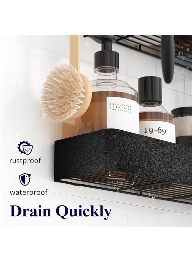 HOOKOR Shower Caddy, Large Adhesive Shower Caddy Shelf, Bathroom Shower Organizer, Shower Shelves for Inside Shower, Drill-Free, Quick-Dry, Rustproof Stainless Steel Shower Storage, Black, 2 Pack - Image 4