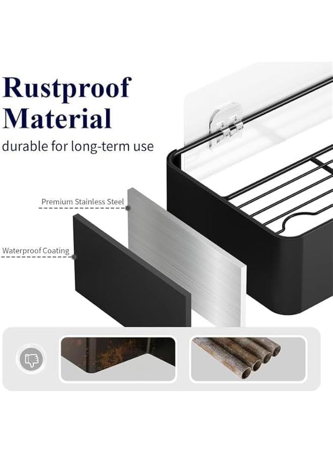 HOOKOR Shower Caddy, Large Adhesive Shower Caddy Shelf, Bathroom Shower Organizer, Shower Shelves for Inside Shower, Drill-Free, Quick-Dry, Rustproof Stainless Steel Shower Storage, Black, 2 Pack - Image 5