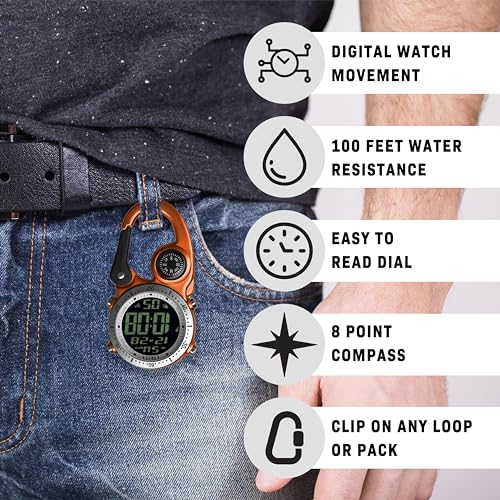 Dakota Digital Backpacker Clip, Fob and Pocket Watch, Alarm, Stopwatch, Timer and Dual Time, Outdoor Gifts for Men and Women, Tactical Digital Watch - Image 2