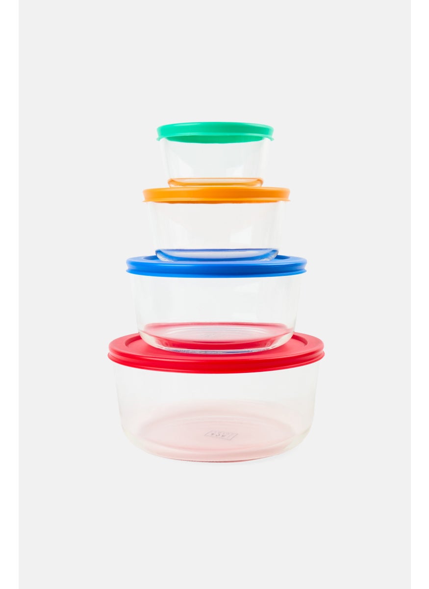 YOTO 4 Piece Striped Round Glass Food Containers With Simple Lid, Multicolor  - Image 1