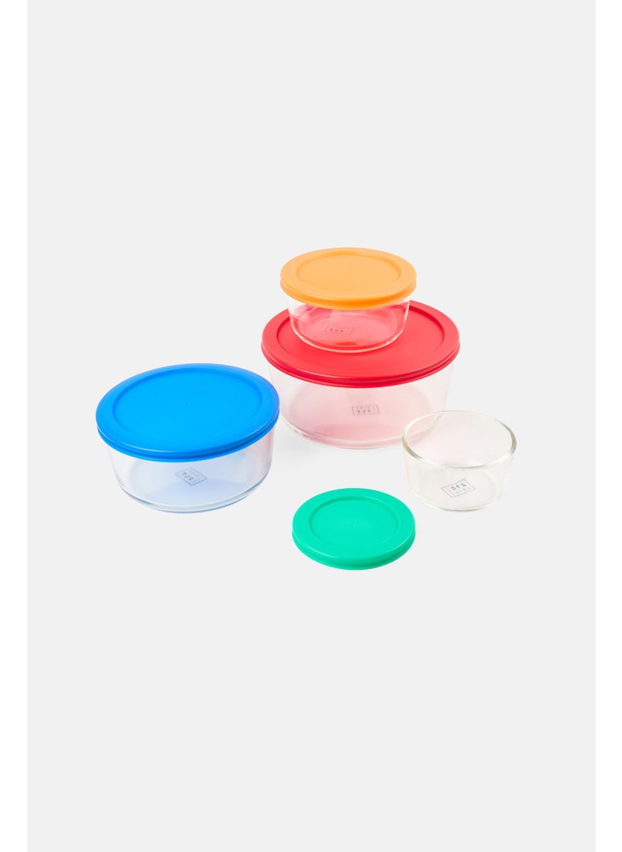 YOTO 4 Piece Striped Round Glass Food Containers With Simple Lid, Multicolor  - Image 2