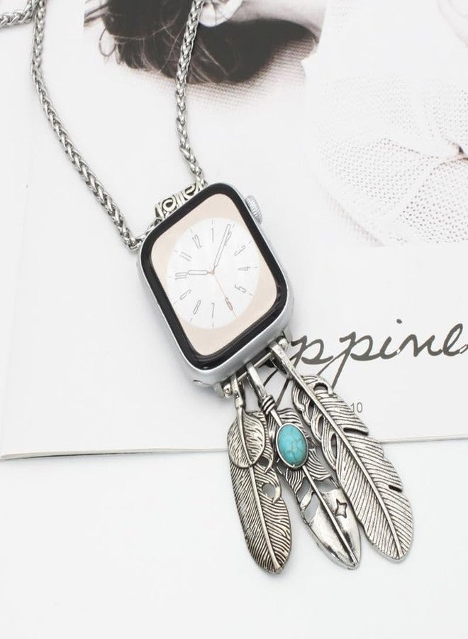Smart Watch Necklaces Lanyard Pendant Compatible With Apple Watch 9/8/7/SE/Ultra2 S10 Apple Watch Neck Chain (feather, 42/44/44/49mm) - Image 2