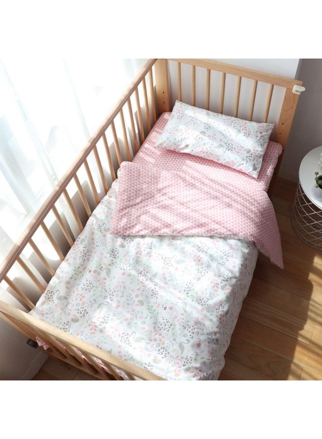 100 Cotton Crib Bedding Set For Infant Boys Girls 3 Pieces Baby Bed Linen Include Duvet Cover Fitted Sheet Pillowcase Nursery Decoration No Filler Pink - Image 1