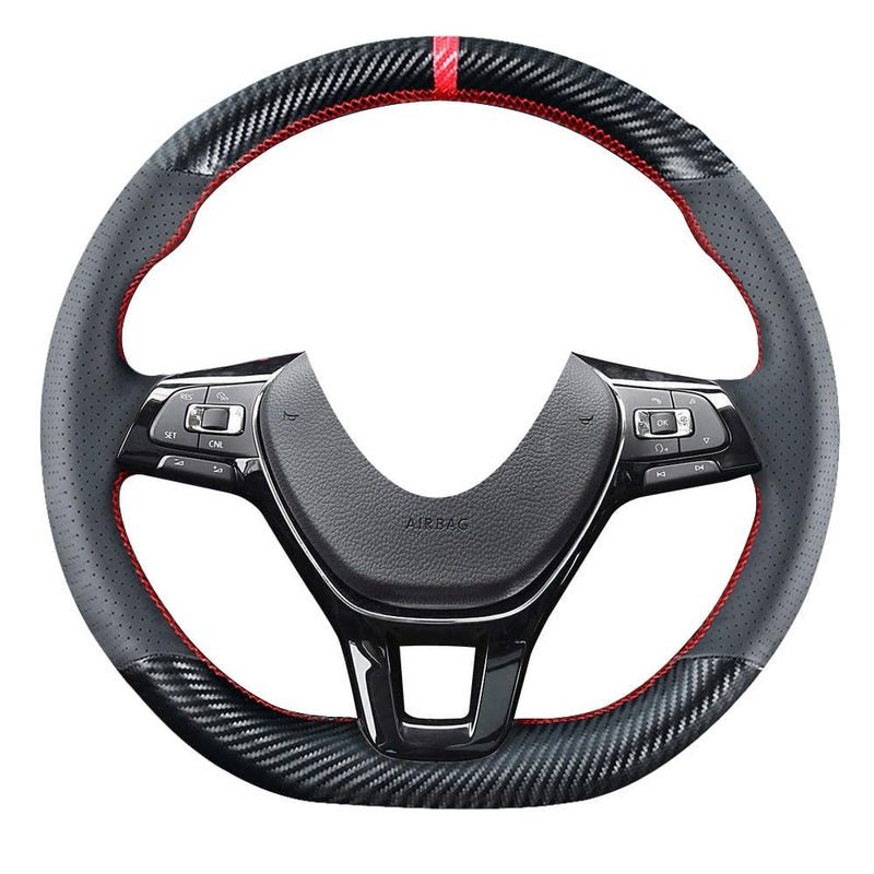 Kivnto DIY Stitching Carbon Fiber Steering Wheel Cover for Volkswagen VW Arteon Atlas Jetta Passat eGolf Golf Sportwagen Alltrack Tiguan 20152021 Black 15 inches Leather Interior Accessories