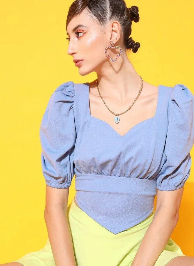 STREET 9 Blue Sweetheart Neck Top for Women