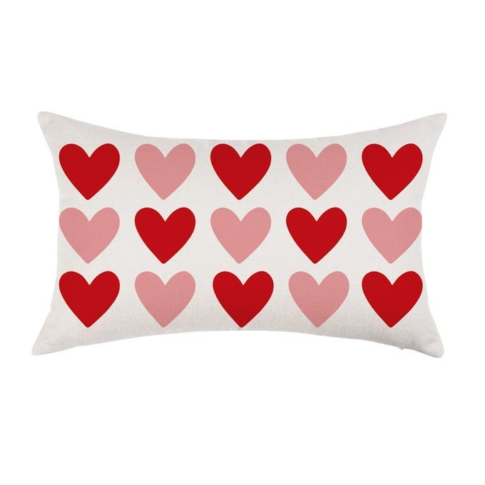 VALENTINES DAY PILLOW COVER 12X20 RED PINK HEART DECORATION VALENTINE LUMBAR THROW CUSHION CASE FOR BEDROOM SOFA COUCH HOME DECOR