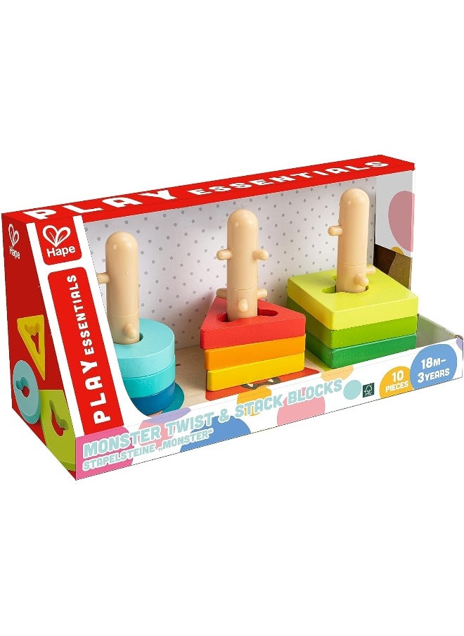Hape Hape, Wooden Monster Twist & Stack Blocks Puzzle 10 pcs, Shape Sorting & Stacking Blocks, For Toddlers, Wooden Toys, Great For Colour & Shape Recognition  - Image 2