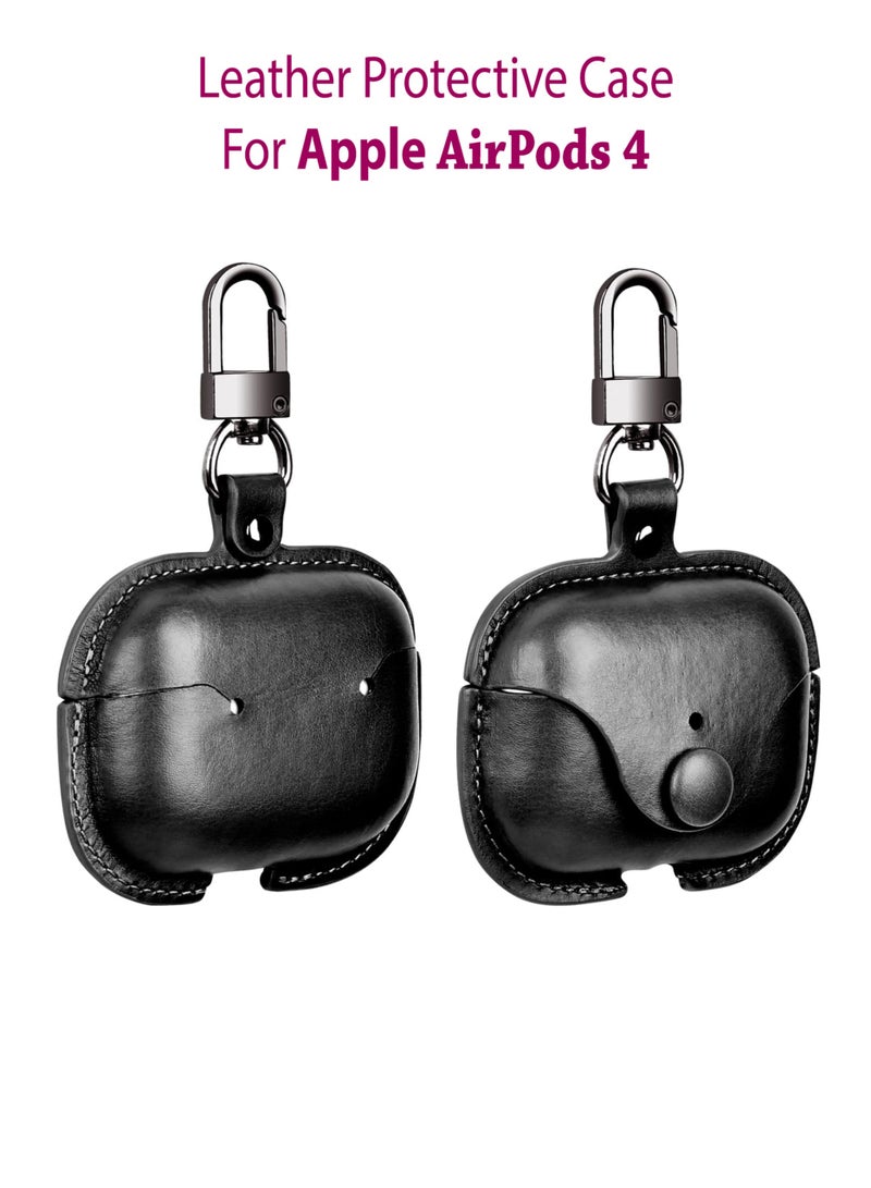 Waldic Apple AirPods 4 Premium Leather Protective Case Cover For Apple AirPods 4 - Black - Image 1