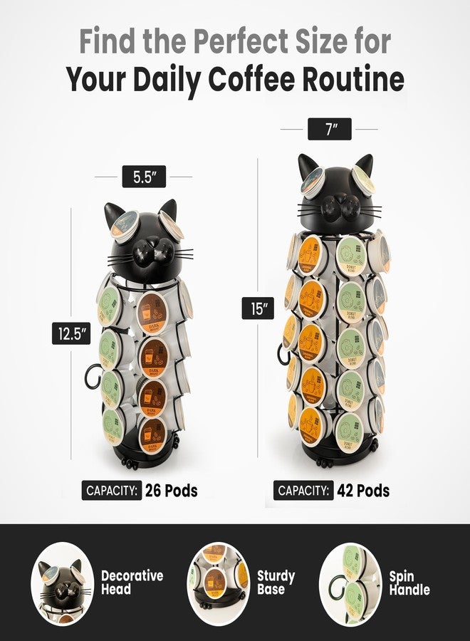 Made Easy Kit Carousel Coffee Pod Holder - Compatible with Keurig K-Pods K-Cups - Countertop 360 Spin Rack Storage Organizer - Revolving Base - Capsule Café Station Bar (Cat Black, Large) - Image 3