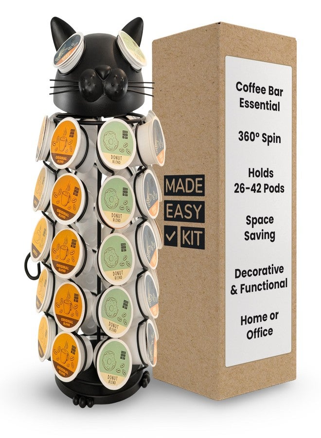 Made Easy Kit Carousel Coffee Pod Holder - Compatible with Keurig K-Pods K-Cups - Countertop 360 Spin Rack Storage Organizer - Revolving Base - Capsule Café Station Bar (Cat Black, Large) - Image 1