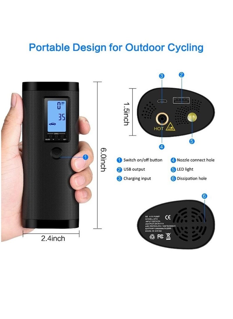 AP2 Rechargeable Cordless Air Compressor Pump Tire Electric Portable Car Inflator For Bicycle Motorcycle  - Image 2