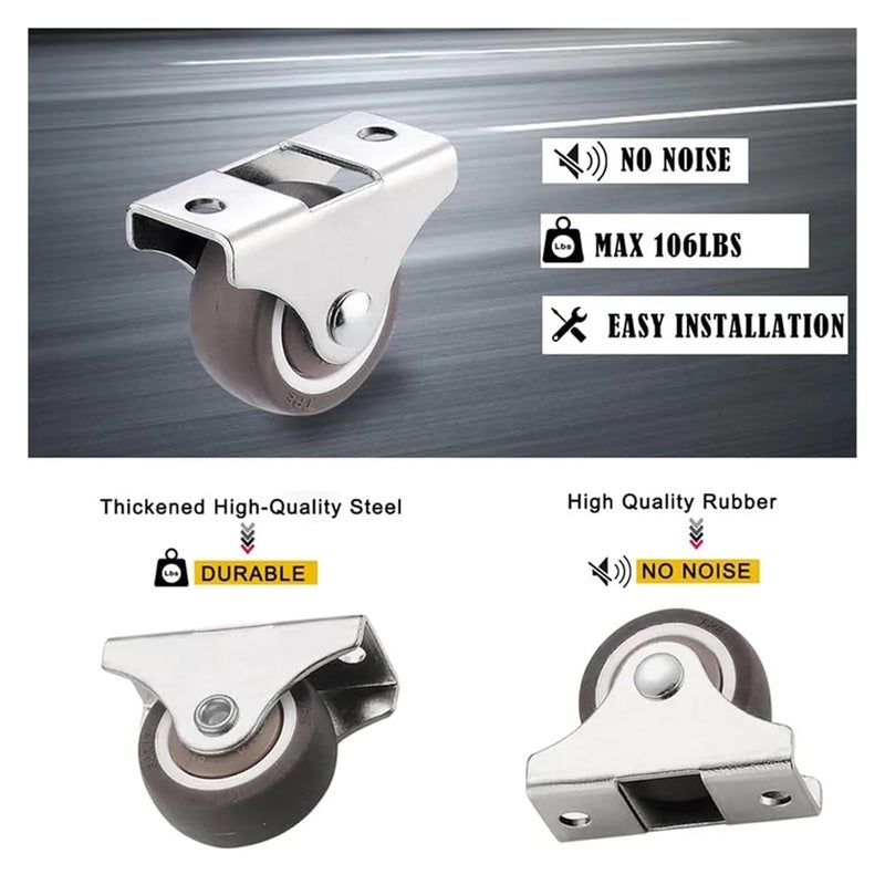 8 قطع 1 بوصة عجلات أثاث منخفضة الارتفاع ثابتة مطاطية صلبة مجموعة كاستر صامتة - Image 4