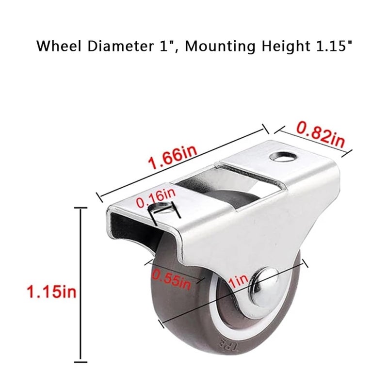 8 قطع 1 بوصة عجلات أثاث منخفضة الارتفاع ثابتة مطاطية صلبة مجموعة كاستر صامتة - Image 5