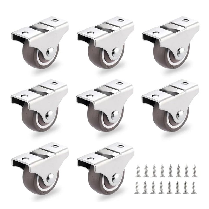 8 قطع 1 بوصة عجلات أثاث منخفضة الارتفاع ثابتة مطاطية صلبة مجموعة كاستر صامتة - Image 2