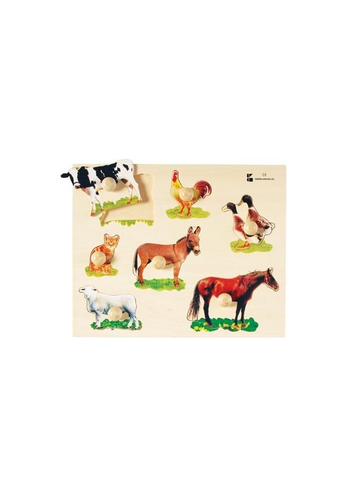 CP Toys Farm Animals Knob Puzzle for Kids - 7 Piece Wooden Educational Toy