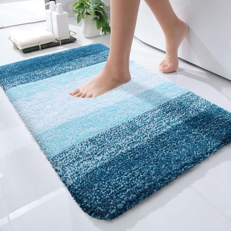 OLANLY Bathroom Rugs Mat 24x16 Extra Soft Absorbent Microfiber Bath Rugs Rubber Backing Quick Dry Washable Bath Mats for Bathroom Floor Tub and Shower Home Decor Accessories Peacock Blue