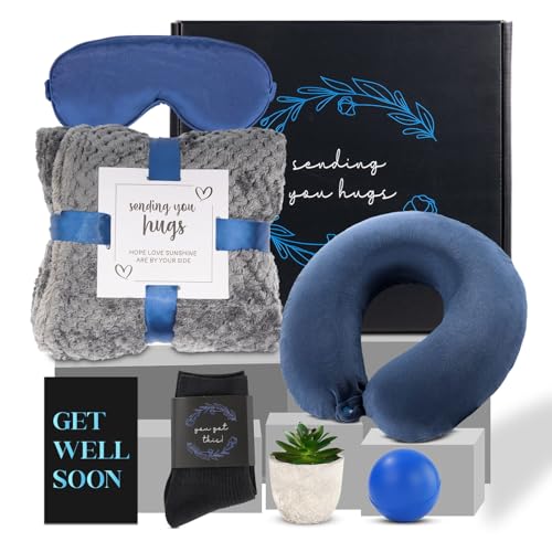 Get Well Gifts For MenCare Package For Men With Cozy BlanketMemory Foam PillowStress BallSocksEye MaskThinking Of You Greeting CardLittle PlantGet Well Soon Gift Basket for DadHusbandBrother
