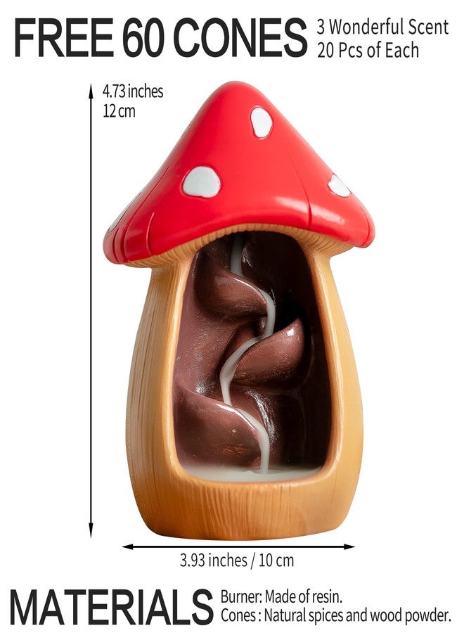 CHUNCHE Cute Mushroom Incense Holder with 60 Incense Cones, Handmade Waterfall Backflow Incense Burner, Nature Theme Incense Burner, Adorable Home Decoration, Cottagecore Decor Accessories(Brown) - Image 2