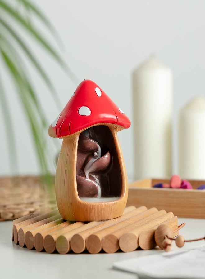 CHUNCHE Cute Mushroom Incense Holder with 60 Incense Cones, Handmade Waterfall Backflow Incense Burner, Nature Theme Incense Burner, Adorable Home Decoration, Cottagecore Decor Accessories(Brown) - Image 3