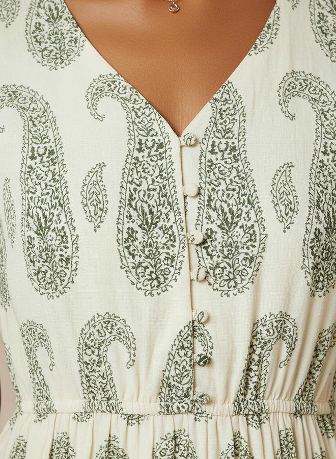 سبلاش فيڤ فستان نسائي بطبعات بيزلي بطبقات وأكمام قصيرة - Image 4