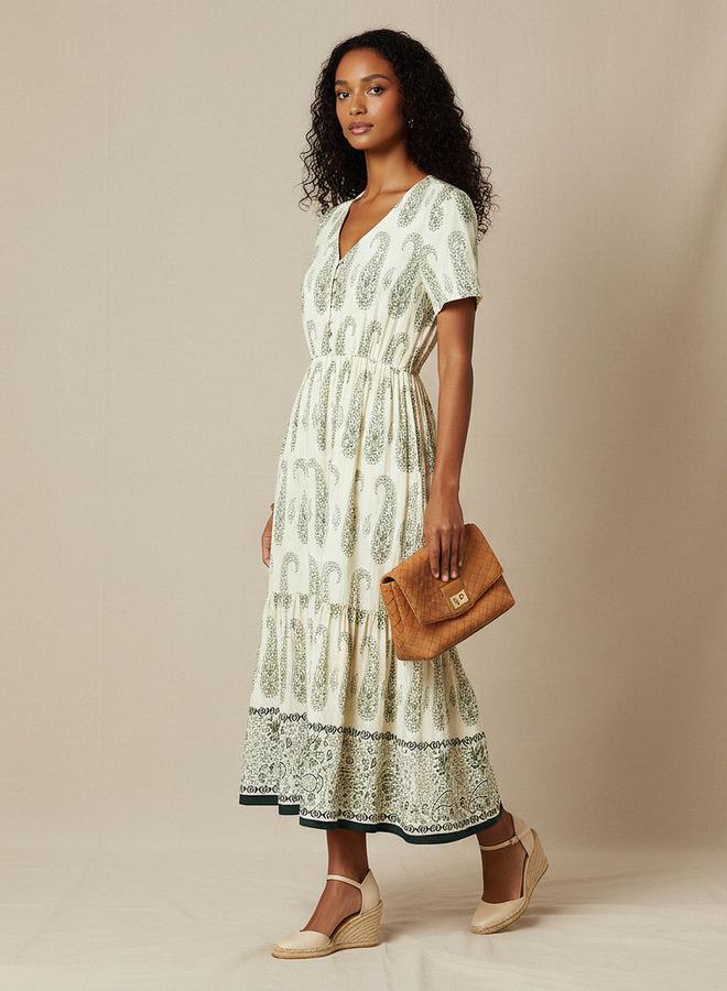 سبلاش فيڤ فستان نسائي بطبعات بيزلي بطبقات وأكمام قصيرة - Image 2