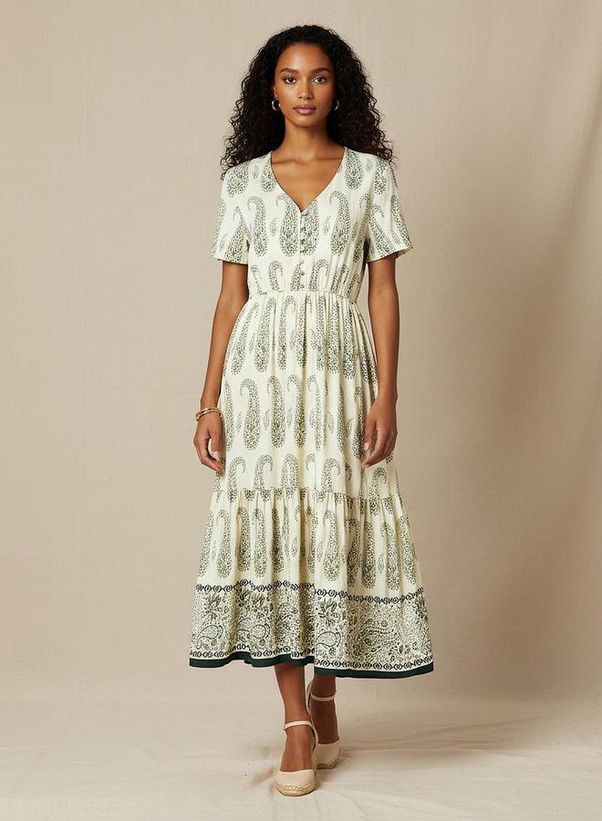 سبلاش فيڤ فستان نسائي بطبعات بيزلي بطبقات وأكمام قصيرة - Image 1