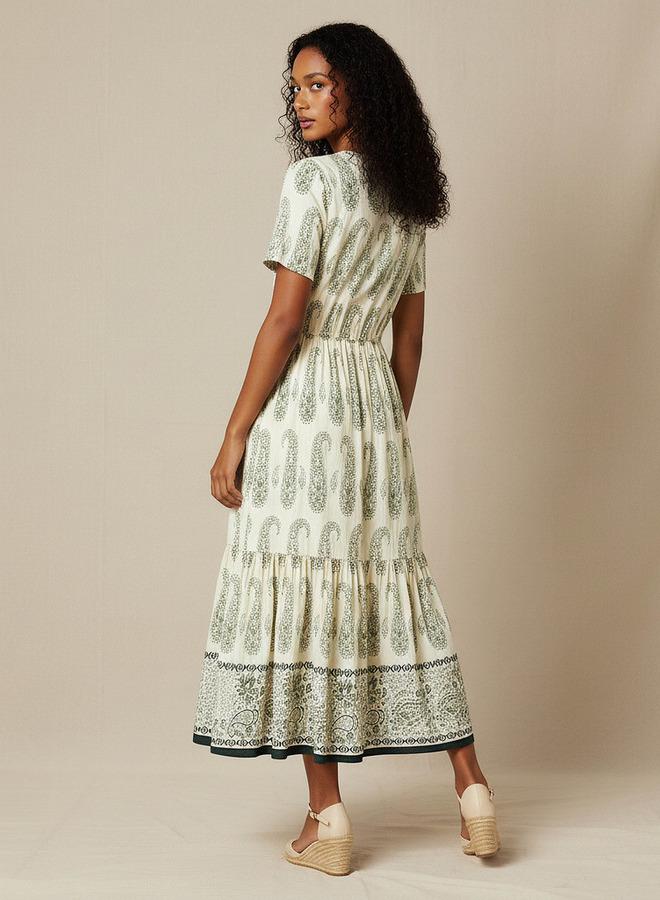 سبلاش فيڤ فستان نسائي بطبعات بيزلي بطبقات وأكمام قصيرة - Image 3