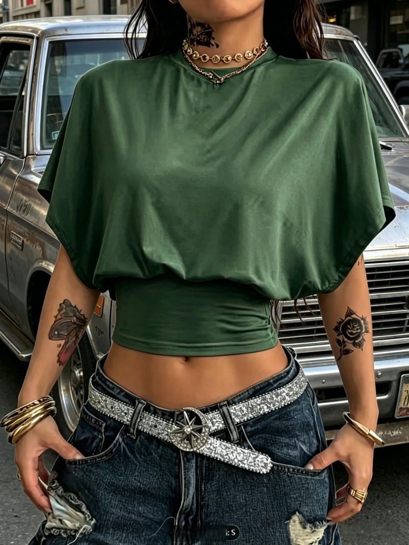 BK260403040 Women's Fashion Spring\u002FSummer , Stylish and Elegant, Solid Color No Print, Casual Versatile Waist - Cinching T - Shirt, Essential Basic Style—Suitable for Daily... - Image 5