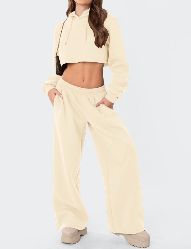 LOMON Wide Leg Sweatpants Women Fleece Sweat Pants Fall Spring Clothes 2026 Teen Girl Baggy Jogger Sweatpant with Pockets (Apricot, S) - Image 3