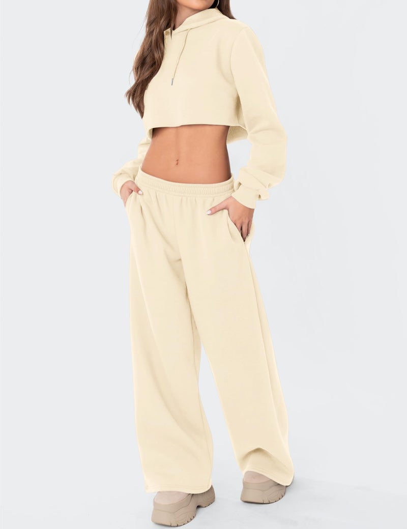 LOMON Wide Leg Sweatpants Women Fleece Sweat Pants Fall Spring Clothes 2026 Teen Girl Baggy Jogger Sweatpant with Pockets (Apricot, S) - Image 5