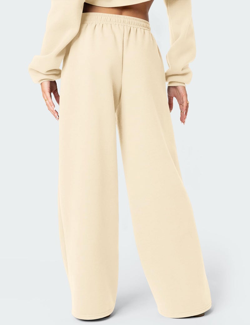 LOMON Wide Leg Sweatpants Women Fleece Sweat Pants Fall Spring Clothes 2026 Teen Girl Baggy Jogger Sweatpant with Pockets (Apricot, S) - Image 4